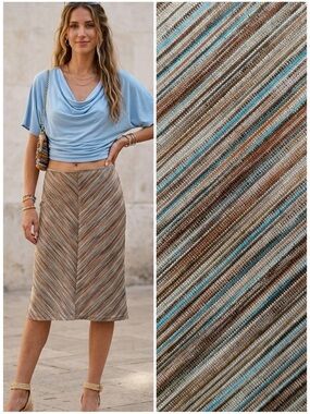 EXPRESS Vintage Y2K Multi Color Chevron Space Dye Knit Midi Pencil Skirt S